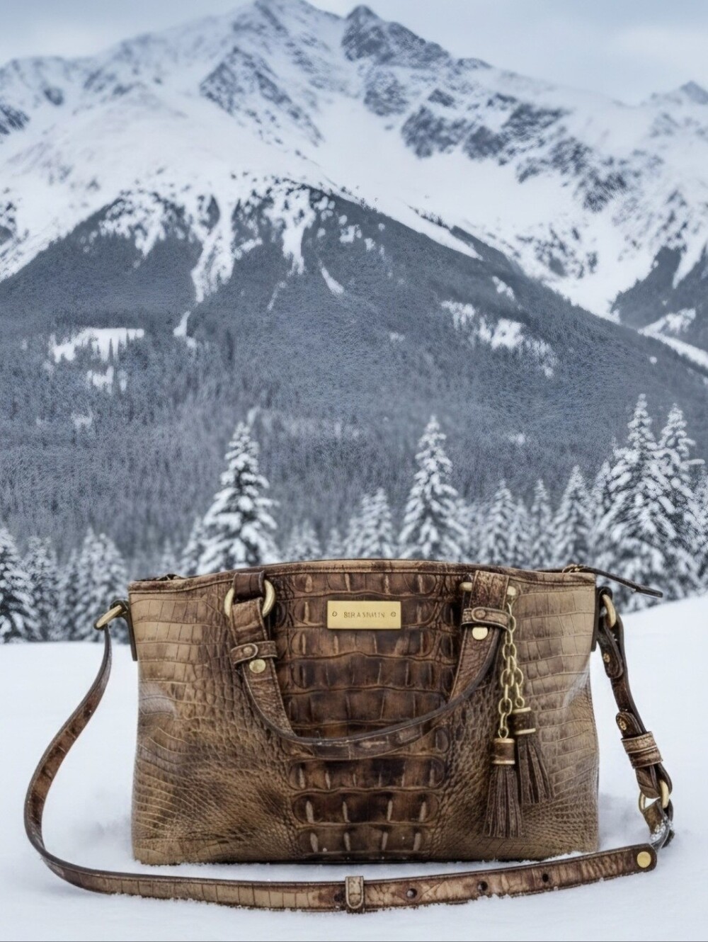 Brahmin Brown Croc-Embossed Leather Tote